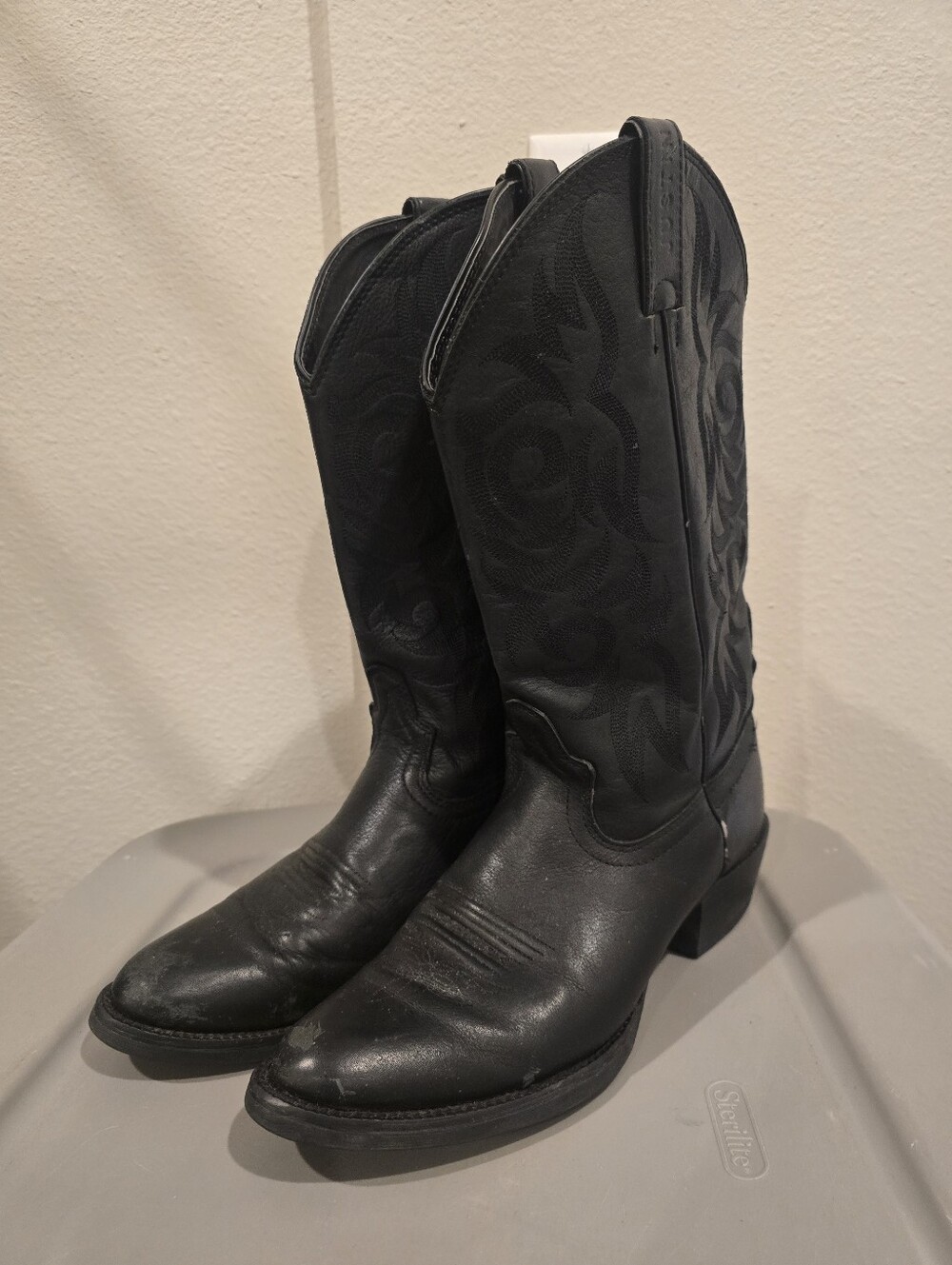 Justin Cowboy Boots Stampede Style 2553 Men's 9D Black Leather